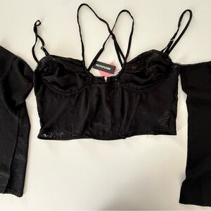 PrettyLittleThing Plus Black Corset Top Underwire detachable sleeves size 20